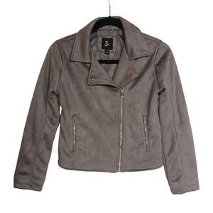 ART CLASS Gray Faux Micro Suede Moto Long Sleeve Girl's Jacket Large (10)